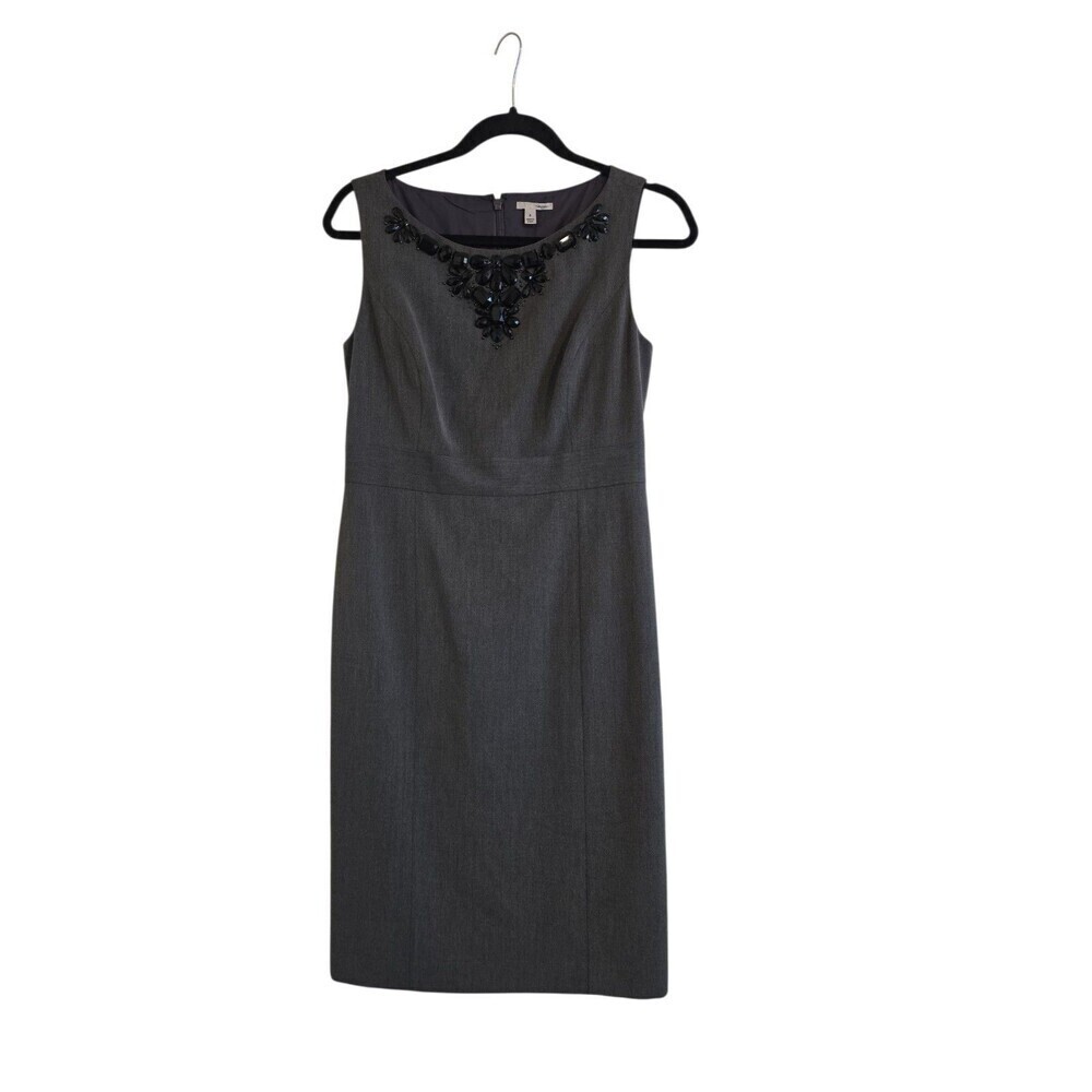 Women's Halogen Dress Gray Rhinestones Size 4 Elegant Straight